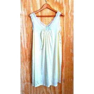 Vanity Fair sleepwear dress VTG 80 90 nightgown jersey lace butter yellow womenL